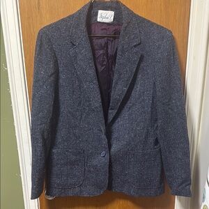 Gray Wool-Blend Blazer with Notched Lapel Vintage